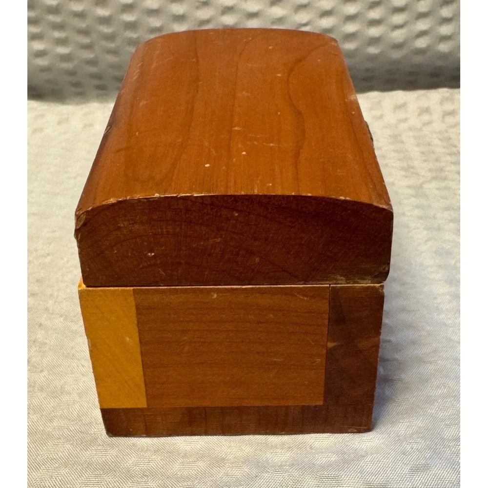 Vintage Tiny‎ Cedar Chest Wood Jewelry Trinket Box Hinged Mid Century